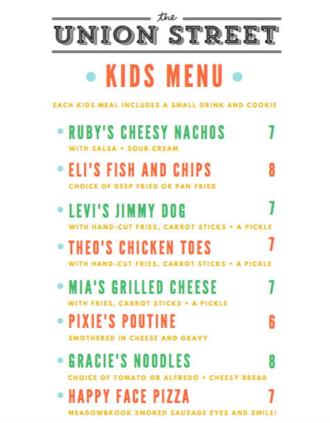 kids menu